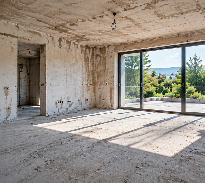 Yenileme öncesi geniş bir villa yaşam alanı. Temsili görsel.